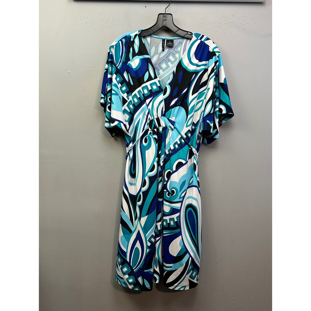 New Directions Dress‎ Womens Medium Blue Geometric Paisley V-Neck Empire Waist